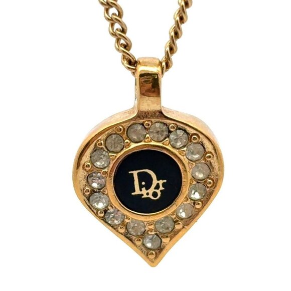 Authentic Christian Dior Vintage Rhinestone Crystal Round Necklace Gold Plated - Picture 1 of 11